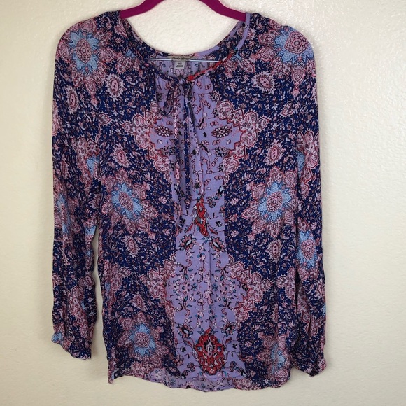 Lucky Brand Purple & pink Long sleeve flowy peasant boho top size XS - Picture 2 of 7